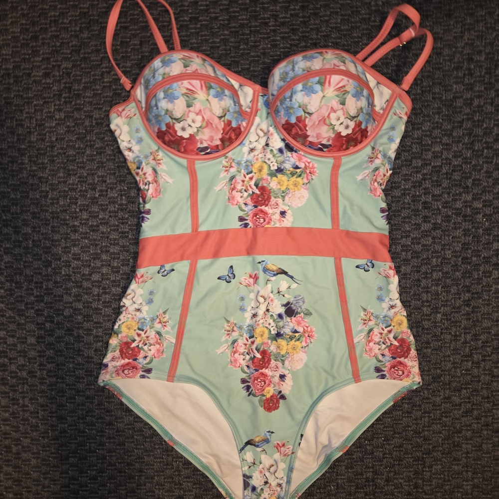 Modcloth Floral Coral and Mint Womens One Piece